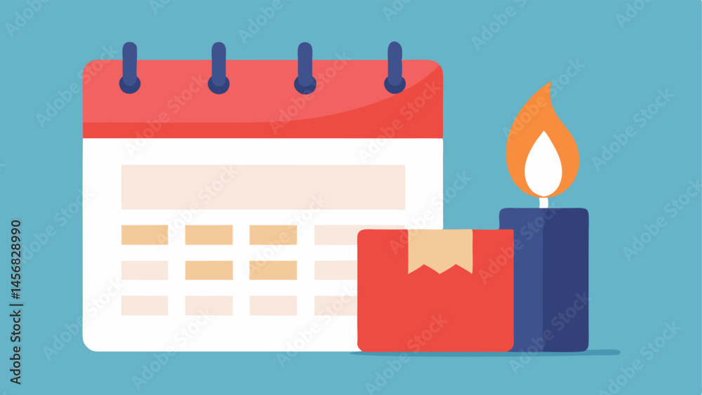Obraz premium Candle and Calendar A calendar page filled with tightly packed schedules and an adjacent candle with a flame reflecting the danger of overextending oneself.