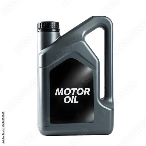 Gray plastic bottle of motor oil on transparent background