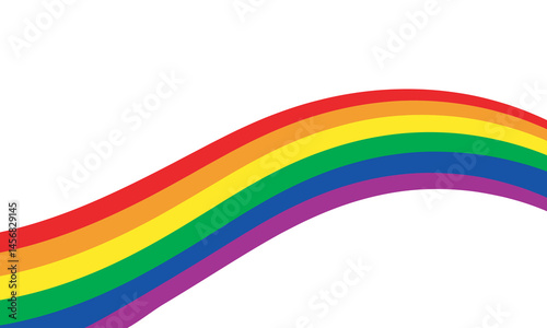  Curved Rainbow Pride Banner Vector, LGBT Pride Flag Rainbow Ribbon Illustration. Wavy Rainbow Ribbon with LGBT Pride Flag Colors