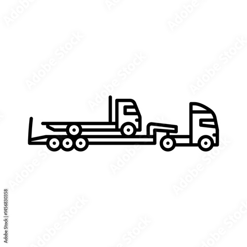 truck with flatbed trailer outline icon. flatbed truck load a tow truck black line illustration.