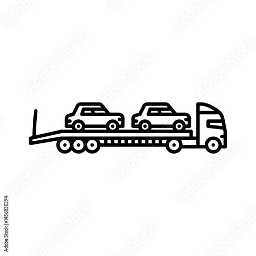 car hauler outline icon. car trailer black line illustration.