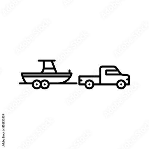 truck with boat trailer outline icon. boat trailer black line illustration.