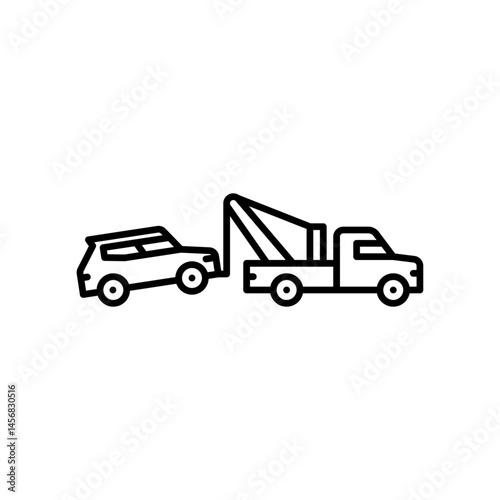 tow truck outline icon. towing a car black line illustration.