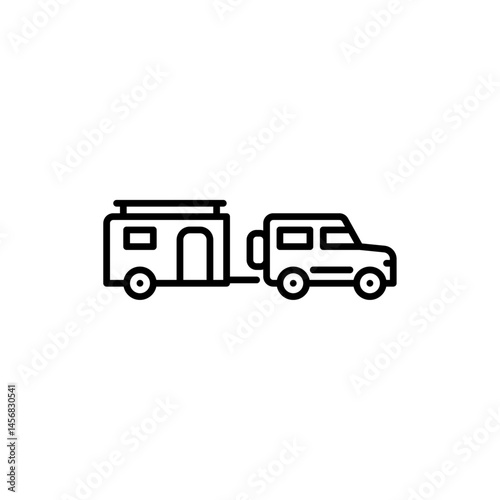 car with camper trailer outline icon. camper trailer black line illustration.