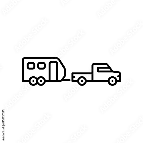 truck with travel trailer outline icon. travel trailer black line illustration.