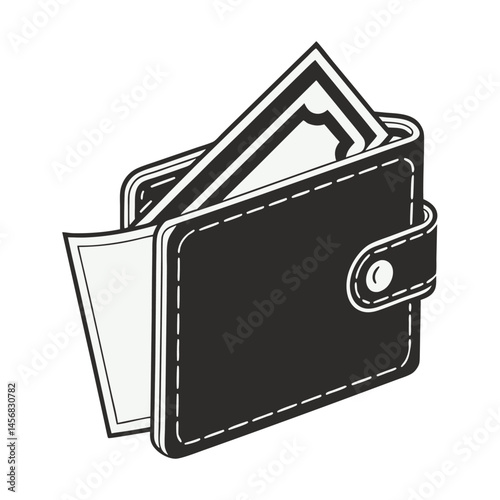 wallet silhouette vector art illustration, Money in a wallet vector graphic
