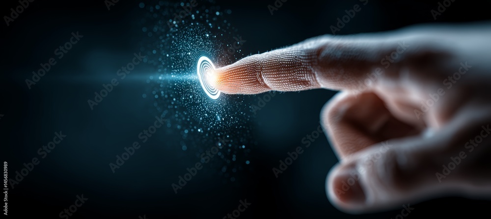 Hand touch digital push button. Business digital currency payment transaction. Generative AI technology.
