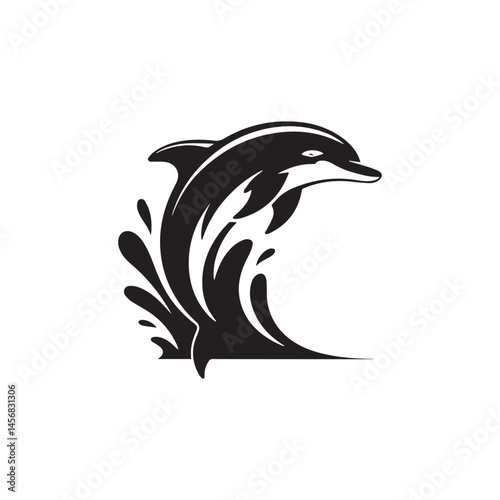 Jumping Dolphin Silhouette with Splash Vector Illustration