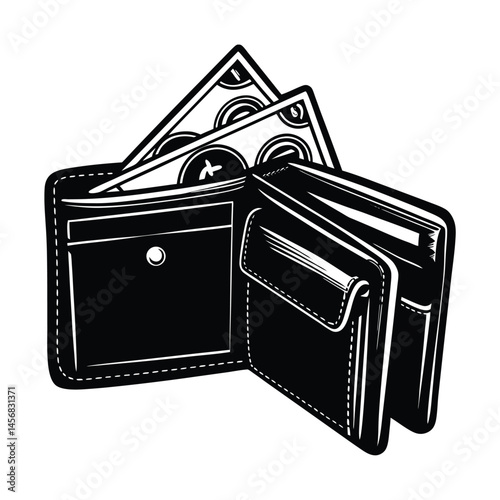wallet silhouette vector art illustration, Money in a wallet vector graphic
