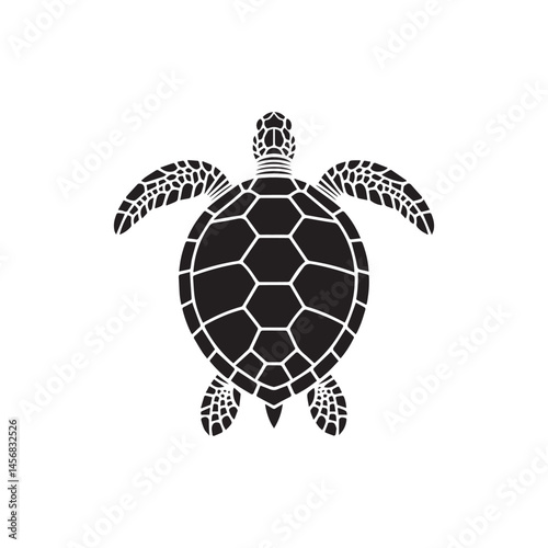 Sea Turtle Vector Illustration Ocean Animal Silhouette with Detailed Shell Design
