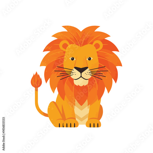 A cute cartoon lion head vector illustration shows a wild feline animal with a heart symbol