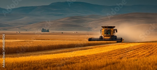 Obraz na płótnie Combine harvester on the wheat field. Agriculture farming business. Generative AI technology. w salonie