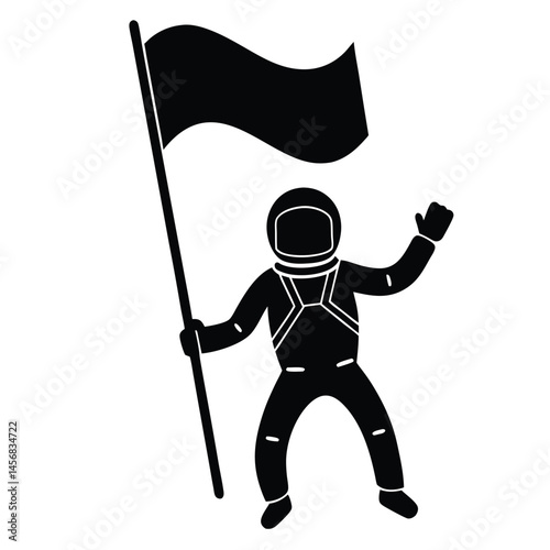 Astronaut Planting Flag on Moon Space Exploration Illustration