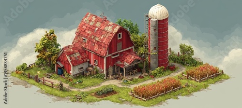 Obraz na płótnie Barn, farm, and silo miniature. Agriculture farming business. Generative AI technology. w salonie