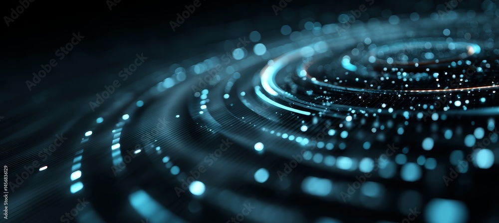 Circular modern structure. Wireless server communication system. Team social linked global digital database. Generative AI technology.