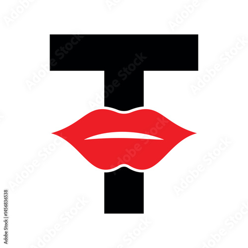 Lips Logo combine with letter T vector template