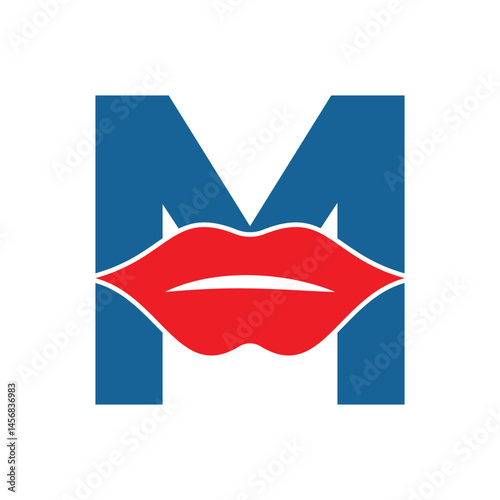 Lips Logo combine with letter M vector template