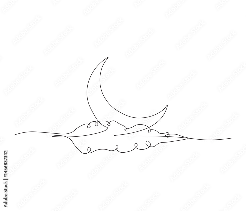 Fototapeta premium One Continuous Line drawing of aesthethic crescent moon. single line illustration of crescent moon. Editable Outline