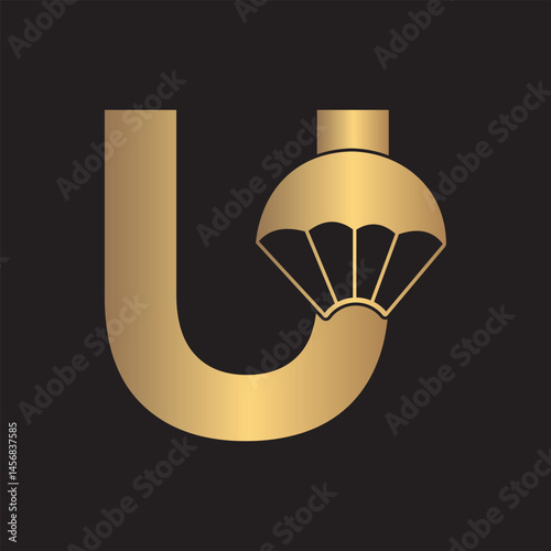 Initial Parashot Logo combine with letter U vector template