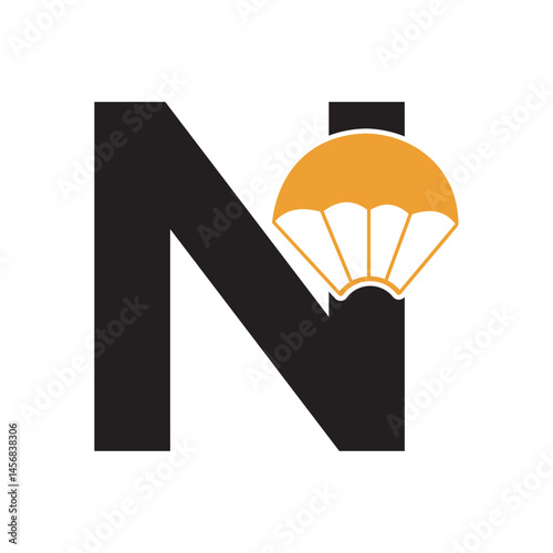 Initial Parashot Logo combine with letter N vector template