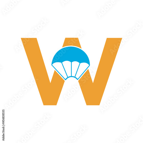 Initial Parashot Logo combine with letter W vector template