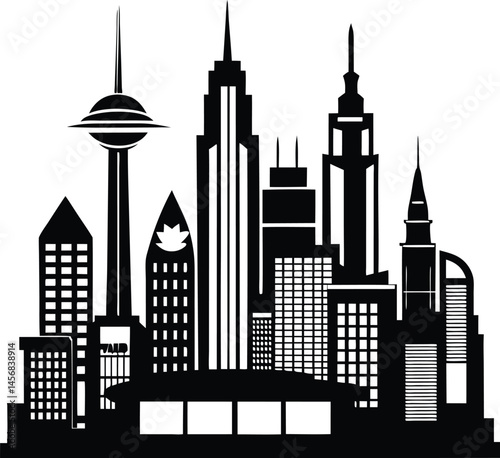 City skyline silhouette, Chicago City Skyline Silhouette, City buildings black Silhouette vector, vector illustration