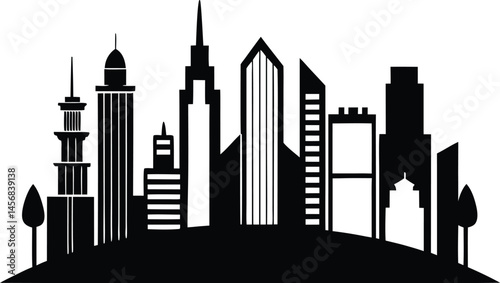 City skyline silhouette, Chicago City Skyline Silhouette, City buildings black Silhouette vector, vector illustration