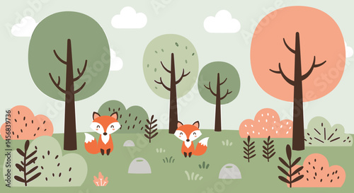 Cute Fox Forest Illustration