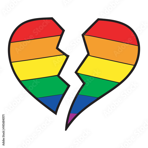  Broken Rainbow Heart Pride Vector, broken rainbow heart representing an LGBT divorce. Vector illustration