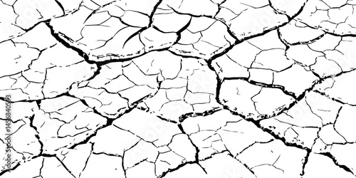 High-Resolution Vector Texture of Dry Cracked Earth with Transparent Background – Grunge Distressed Overlay Featuring Natural Split Lines and Soil Fractures	
