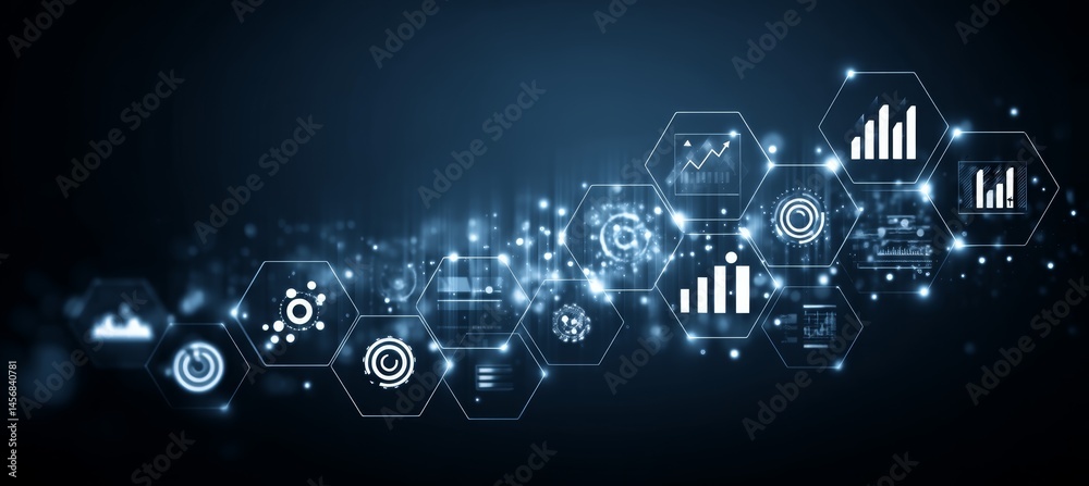 Digital virtual business marketing advertisement e-commerce. Generative AI technology.