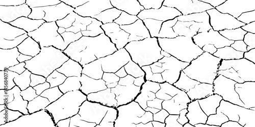 High-Resolution Vector Texture of Dry Cracked Earth with Transparent Background – Grunge Distressed Overlay Featuring Natural Split Lines and Soil Fractures	
