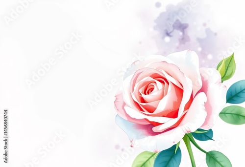 Delicate white rose watercolor illustration, floral background ideal for greeting cards or invitations , invitations, birthday