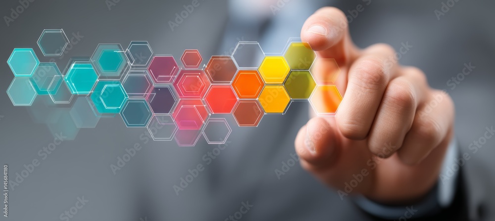 Businessman with concept of digital computer interface. Generative AI technology.