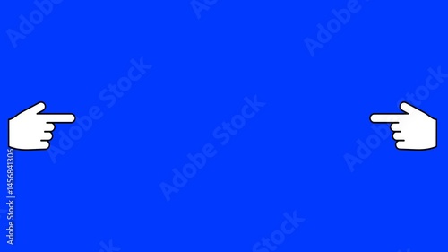 Repeating animation of 2 hand icons to the center. Animated video of a hand pointing to the center moving icon on a blue background.