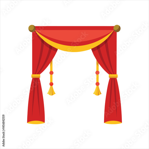 Classic Wrinkled Curtain with Gold Tassel Vector Drawing