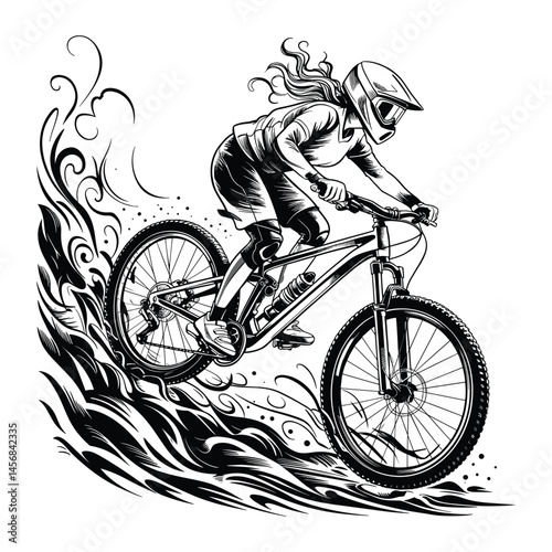Tattoo-Style Female MTB Airborne Vector