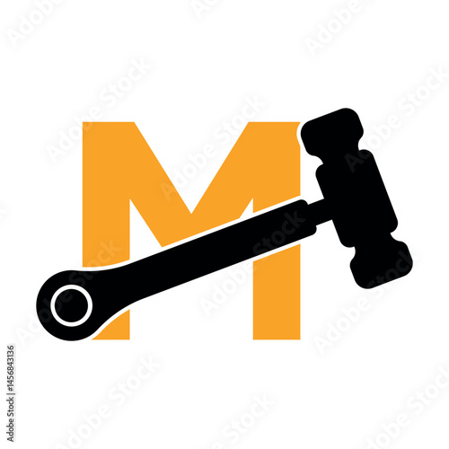 Initial hammer Logo combine with letter M vector template