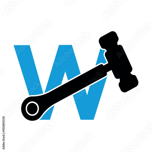 Initial hammer Logo combine with letter W vector template
