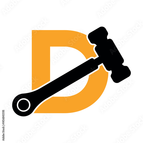 Initial hammer Logo combine with letter D vector template