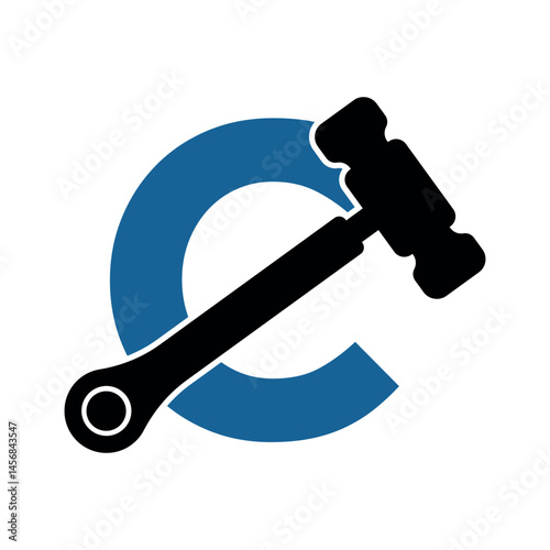 Initial hammer Logo combine with letter C vector template