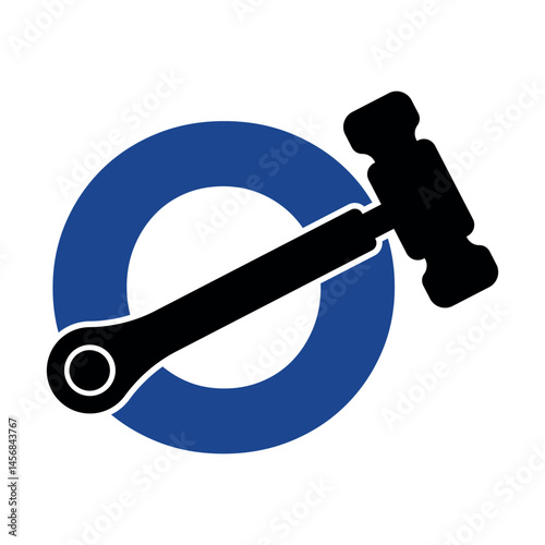 Initial hammer Logo combine with letter O vector template