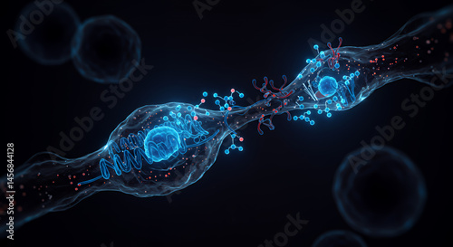 Glowing Blue Cellular Communication: 3D Medical Visualization