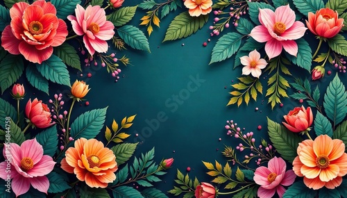 Intricate repeating botanical design, lush blooms and leaves , pretty, design