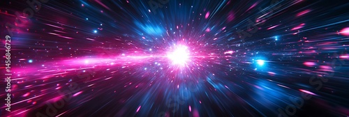 Cosmic Speed: An abstract and futuristic representation of hyperspace travel with a captivating blend of pink and blue lights streaks that suggest speed, motion, and otherworldly journeys.  