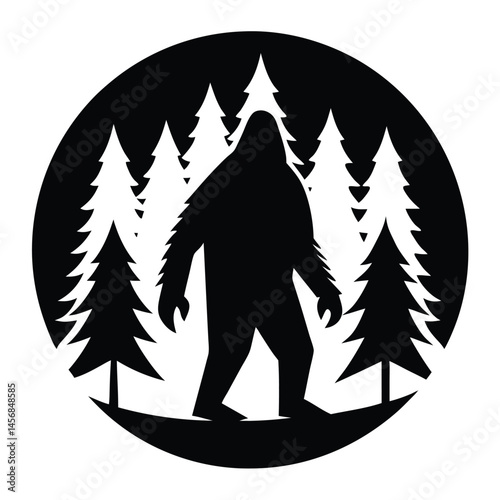 Mysterious Bigfoot Silhouette in Forest Cryptid Artwork