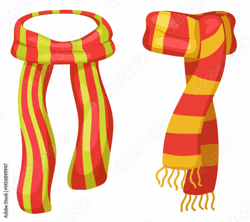 Striped winter scarves red and yellow. Vector Image