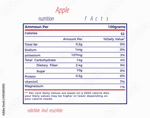 Apple nutrition  facts  label  design  template  with table