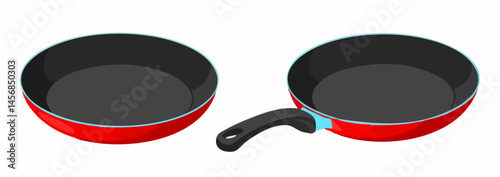 Red frying pan and empty pan isometric view. Vector Image
