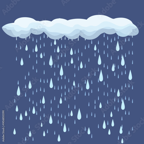 Rainy Cloud and Falling Raindrops Illustration. Vector Image